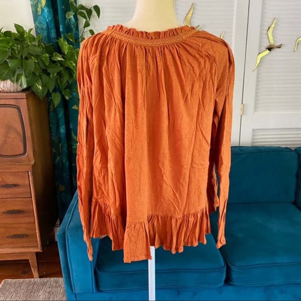 Easel Erica Long Sleeve Cotton Slub Henley Babydoll Tunic Pumpkin Orange Medium - Picture 10 of 14